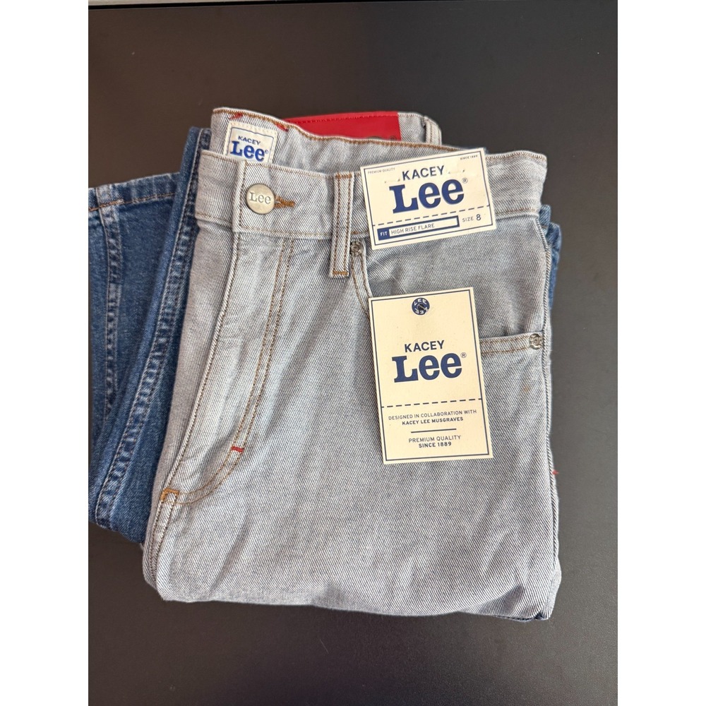 Kacey Lee Long Denim Chaps Wide Flare Jeans, NWT, Size 8